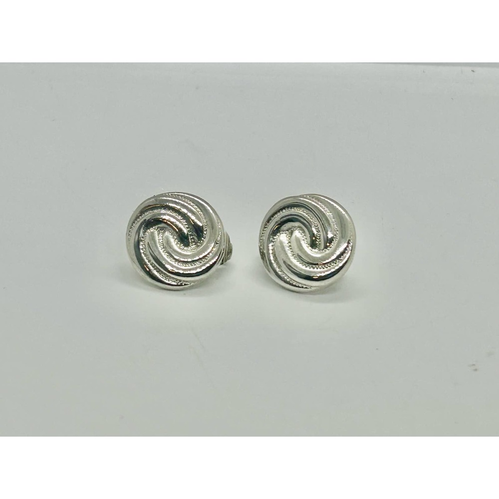 Vintage Sarah Coventry Signed Silver Tone Round Swirl Clip On Earrings Marked - Picture 1 of 5